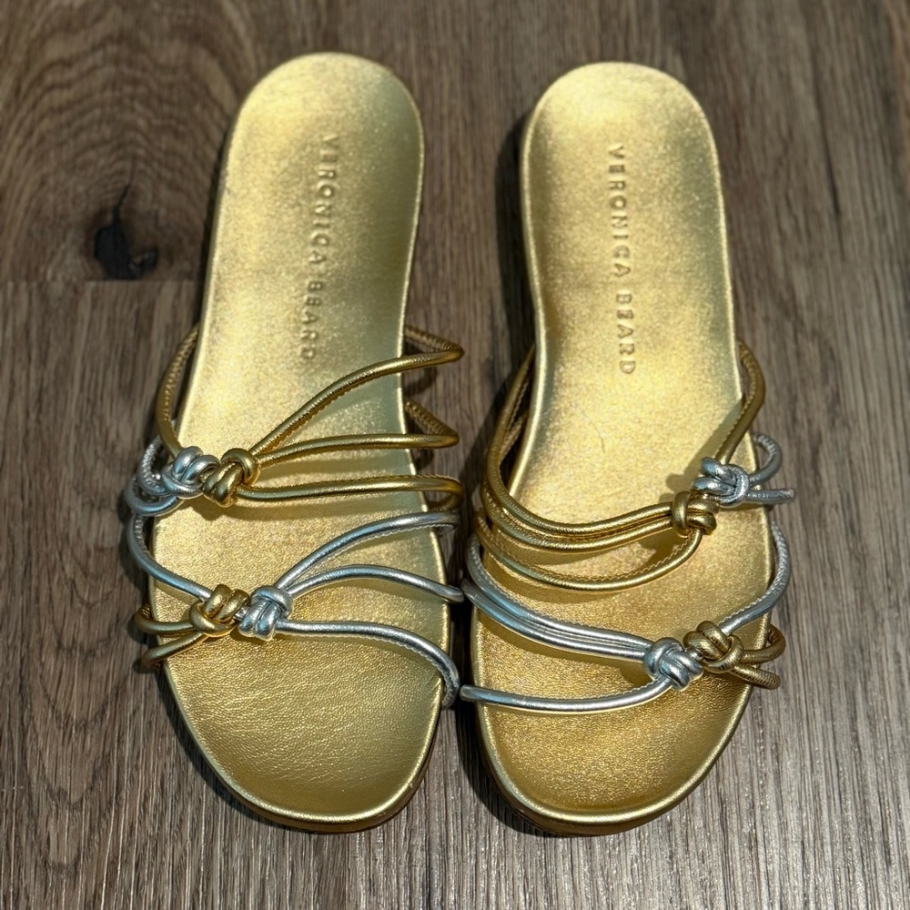 Veronica Beard Eda Metallic Knot Slide Sandals Size 5.5